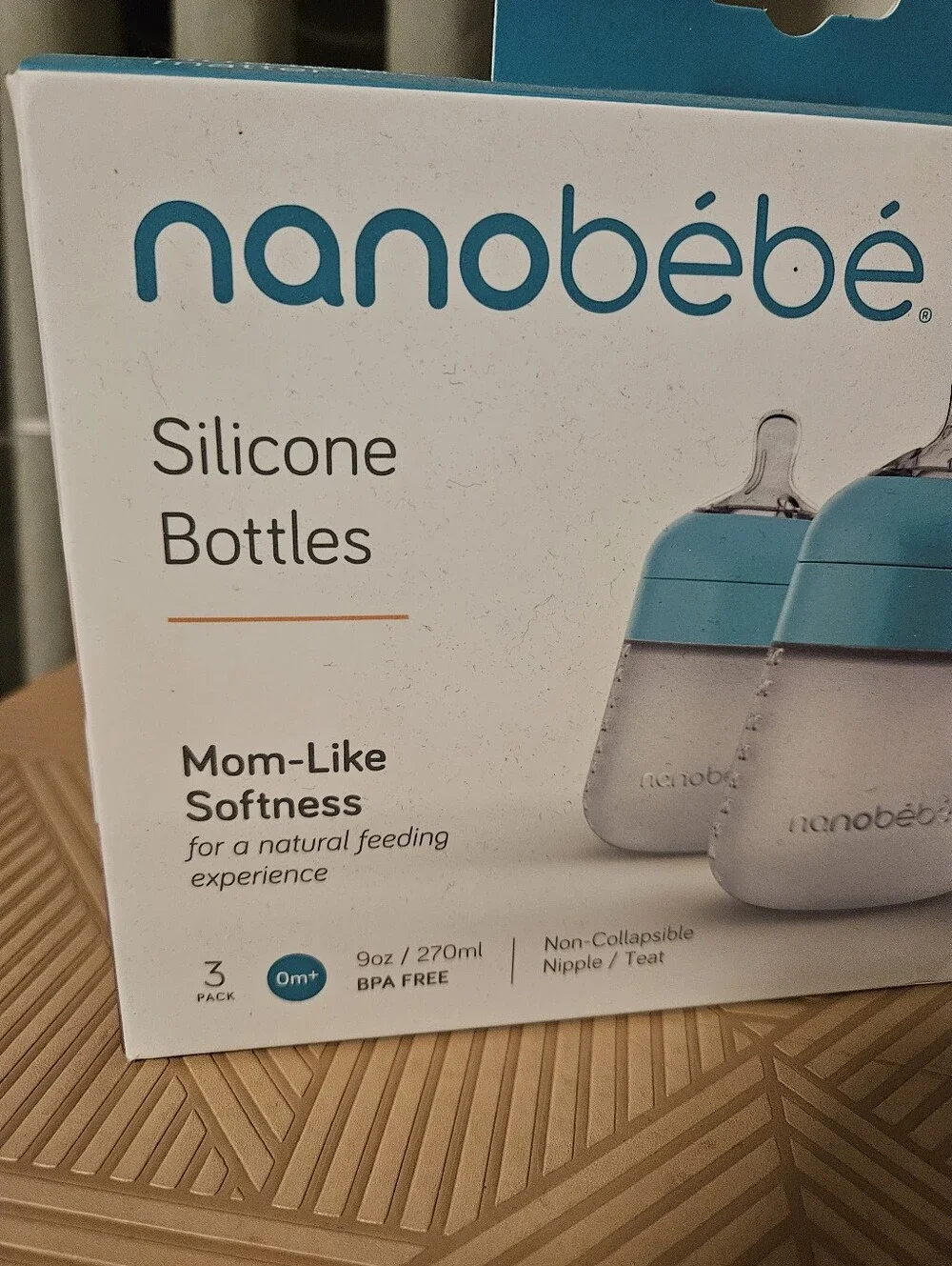 NEW nanobébé Silicone Baby Bottles - Teal & Clear Set of 3 - 9oz